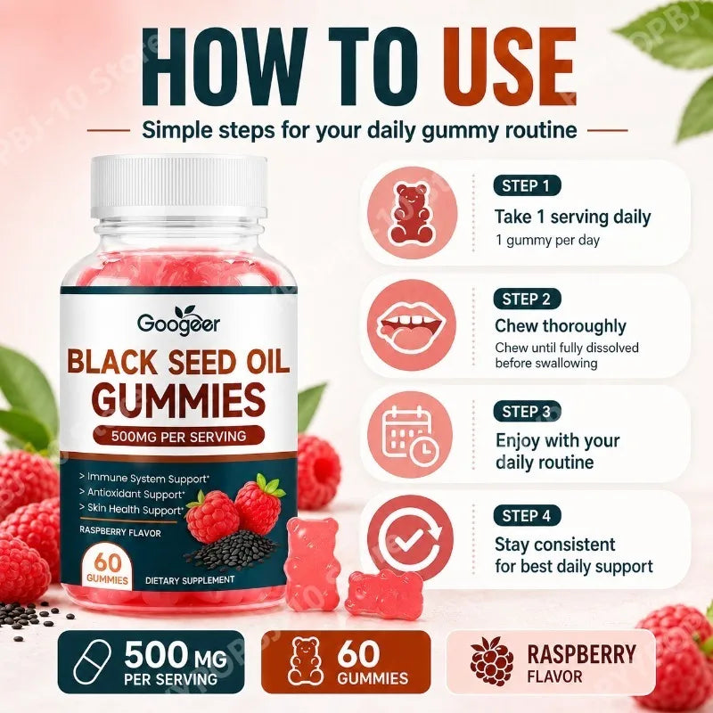 Daily Wellness Black Seed Oil Gummies with Zinc - Raspberry Flavor