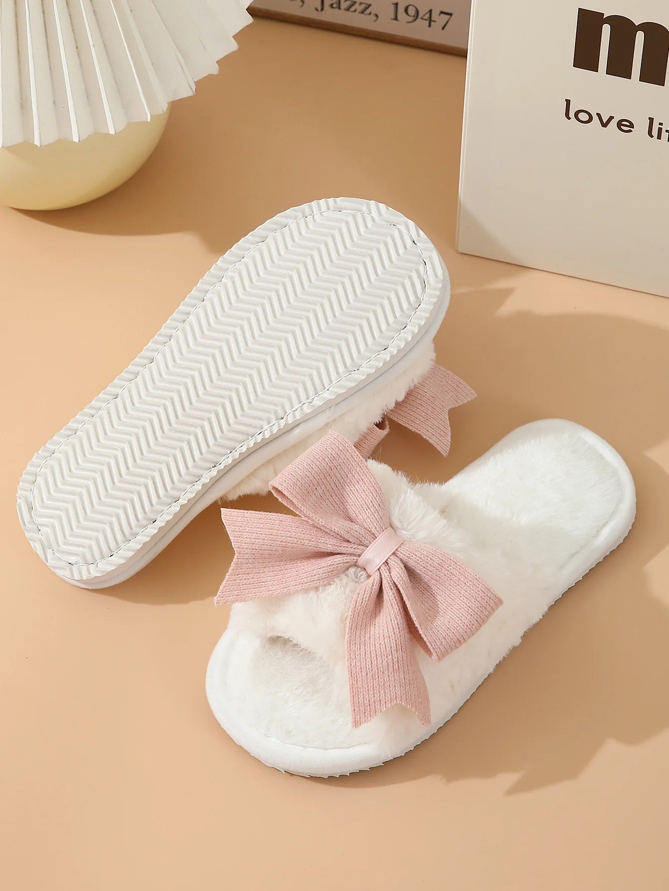 Women's Cute Bow Fluffy Suede Slippers | Warm Winter Indoor Slides