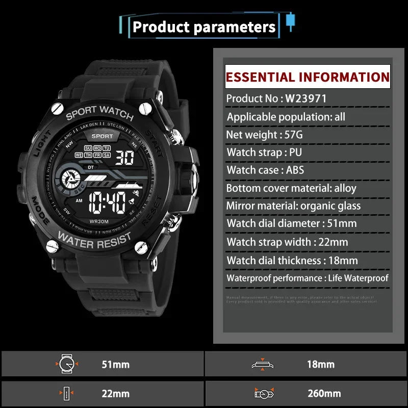 Men's Waterproof Sports Watch | Multifunctional Digital Military Design