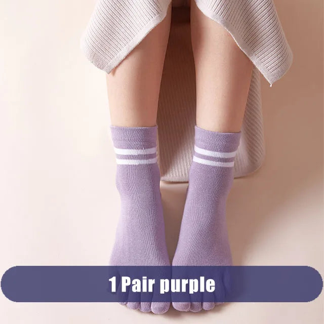 Women's Breathable Cotton Striped Invisible 5 Finger Socks | Soft Comfort
