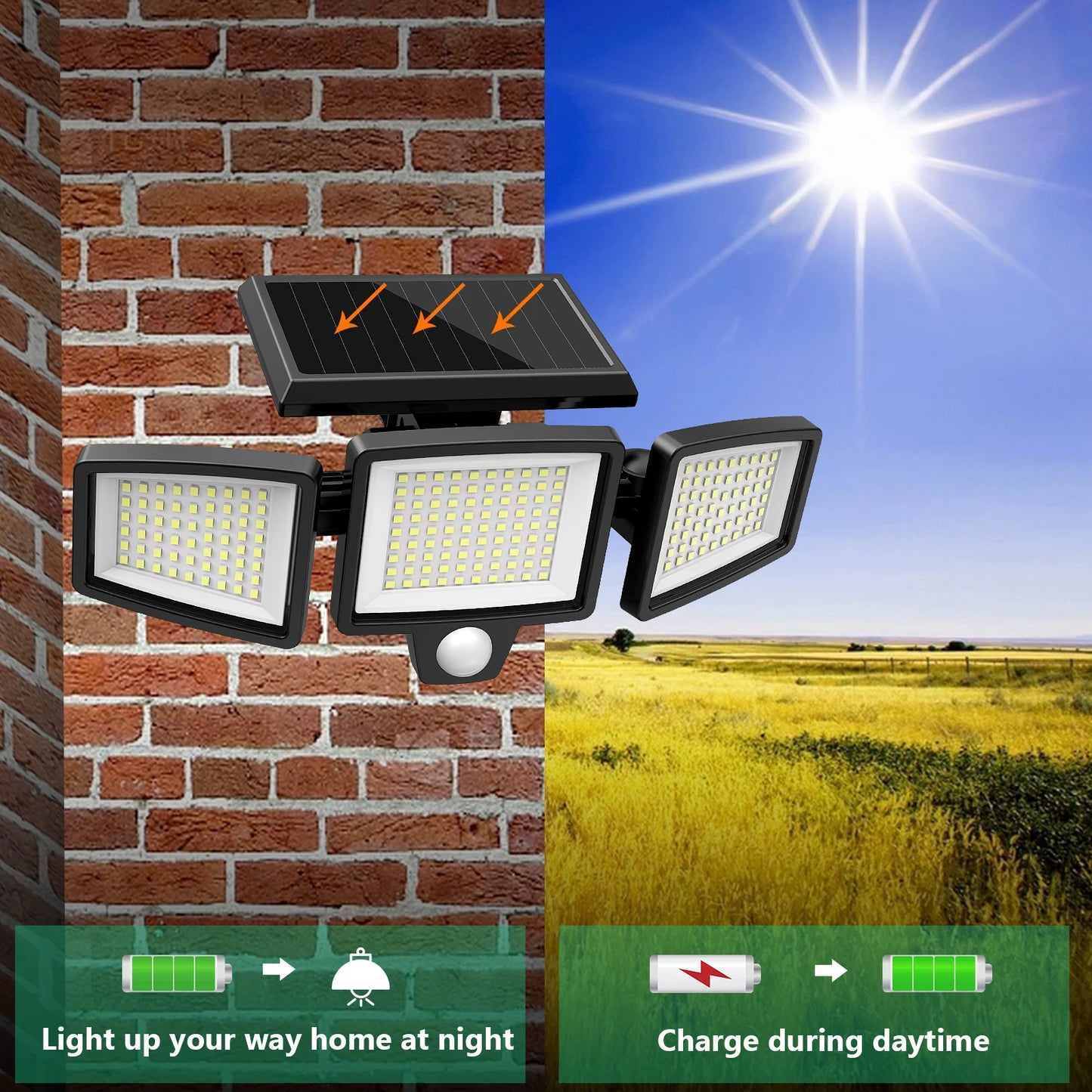 3-Head Solar Outdoor Light with Motion Sensor & Remote Control