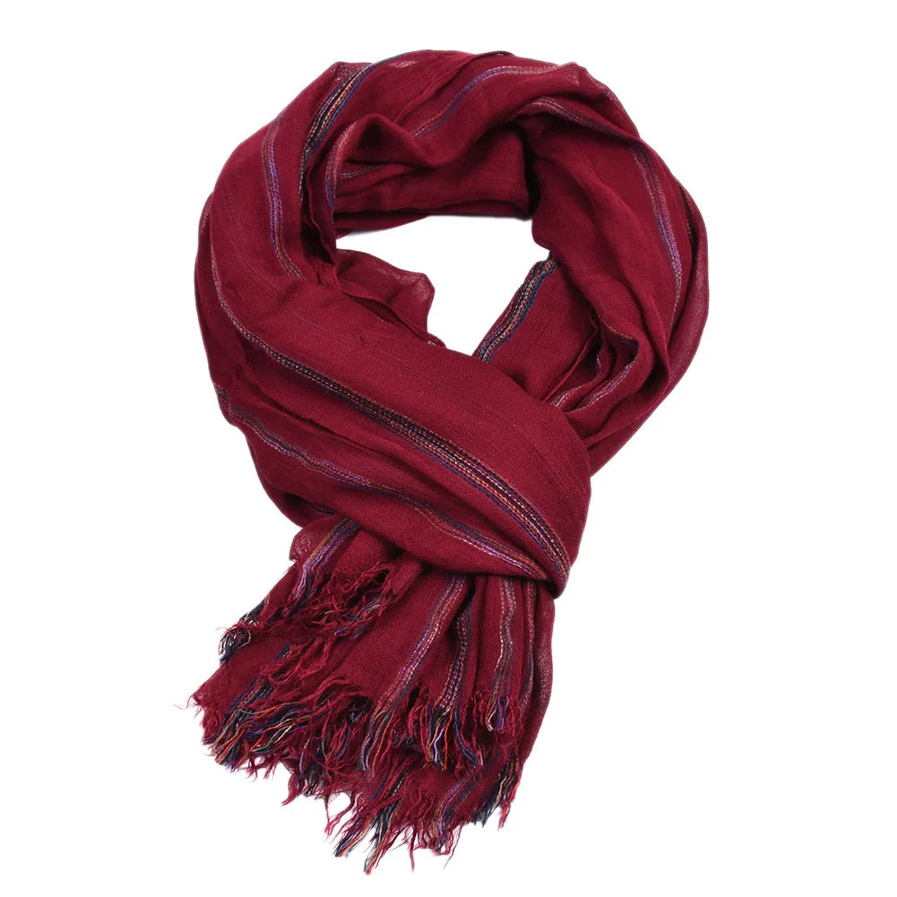 Cotton Linen Striped Men's Scarf | Warm Autumn Winter Accessories