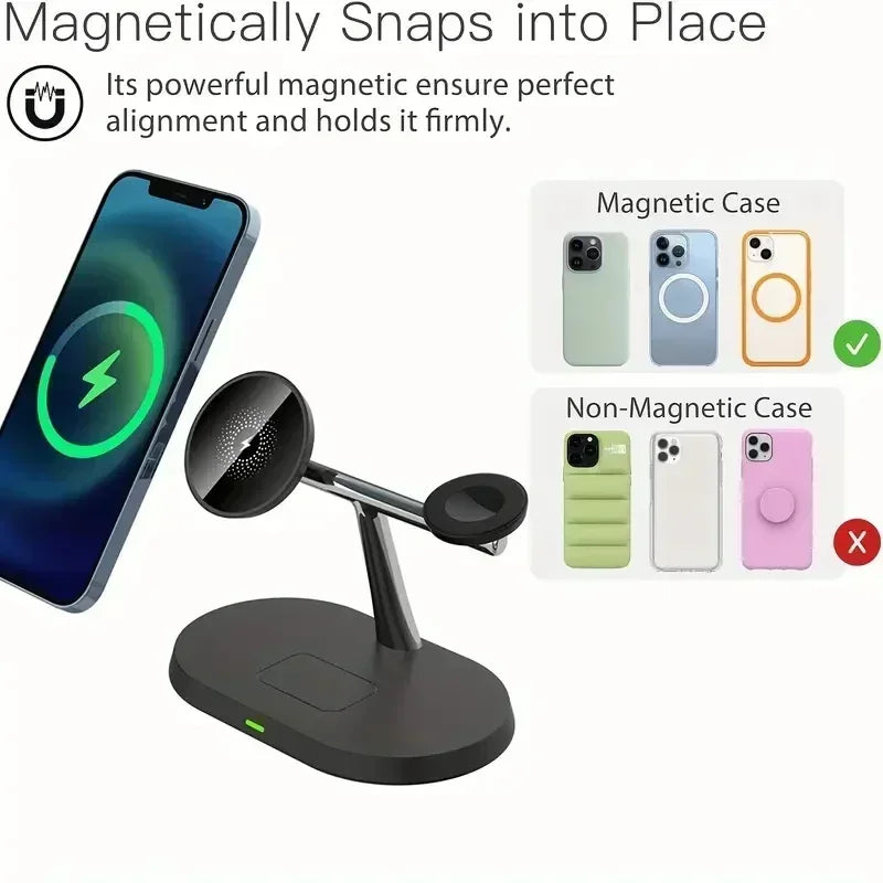 Magnetic 3-in-1 Wireless Charging Stand | Fast MagSafe Charger