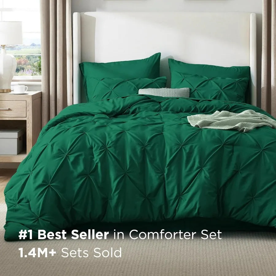 Elegant Full Size Dark Green Comforter Set - 7-Piece Bedding Bundle