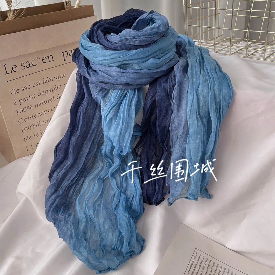Elegant Women's Long Cotton Hemp Gradient Scarf for Winter Fashion