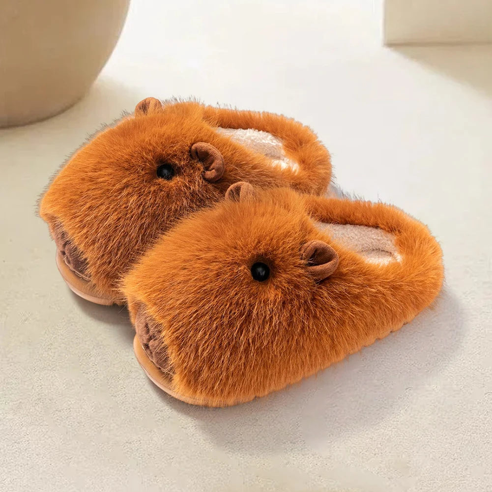 Women's Cute Plush Capybara Slippers | Fluffy Winter Indoor Shoes