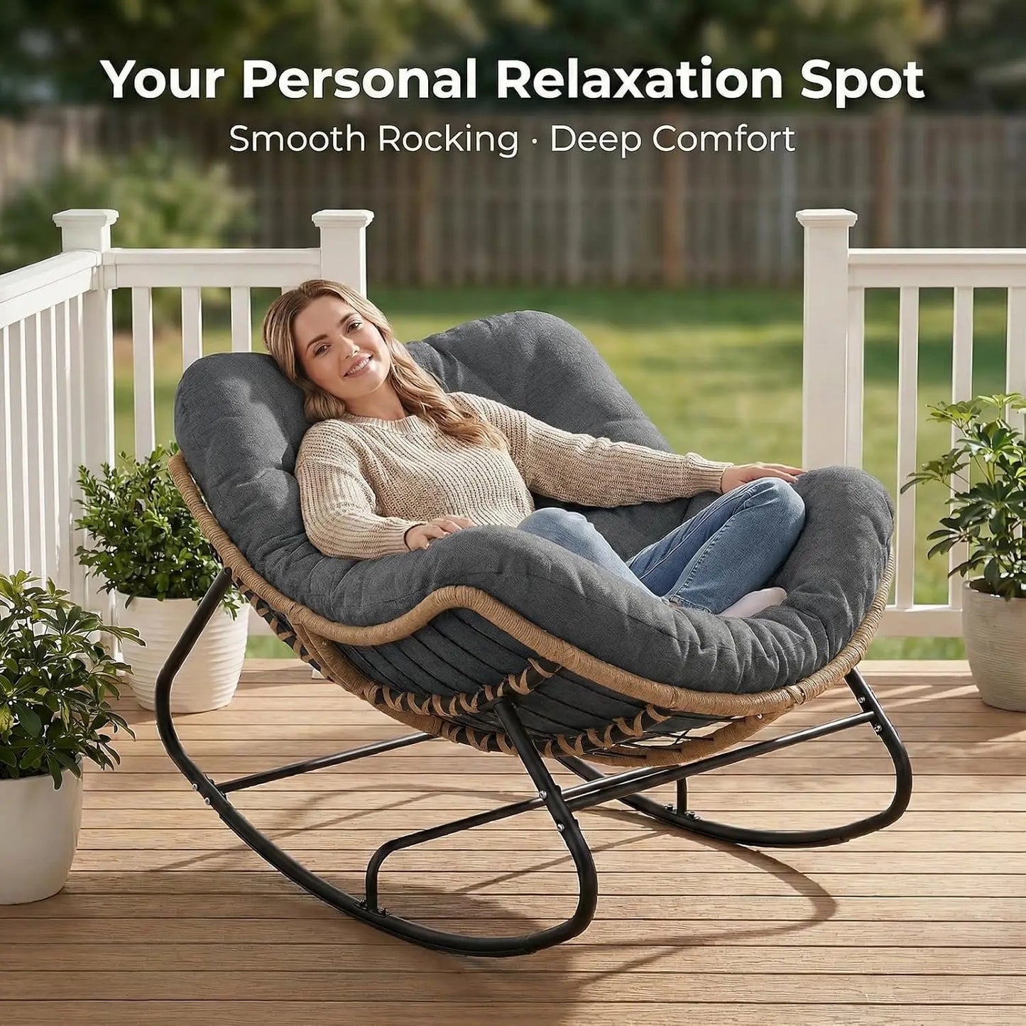 Oversized Outdoor Rocking Chair | Comfy Papasan Lounge Chair