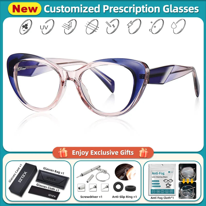 Stylish Retro Cat Eye Prescription Glasses | Anti-Blue Ray Protection