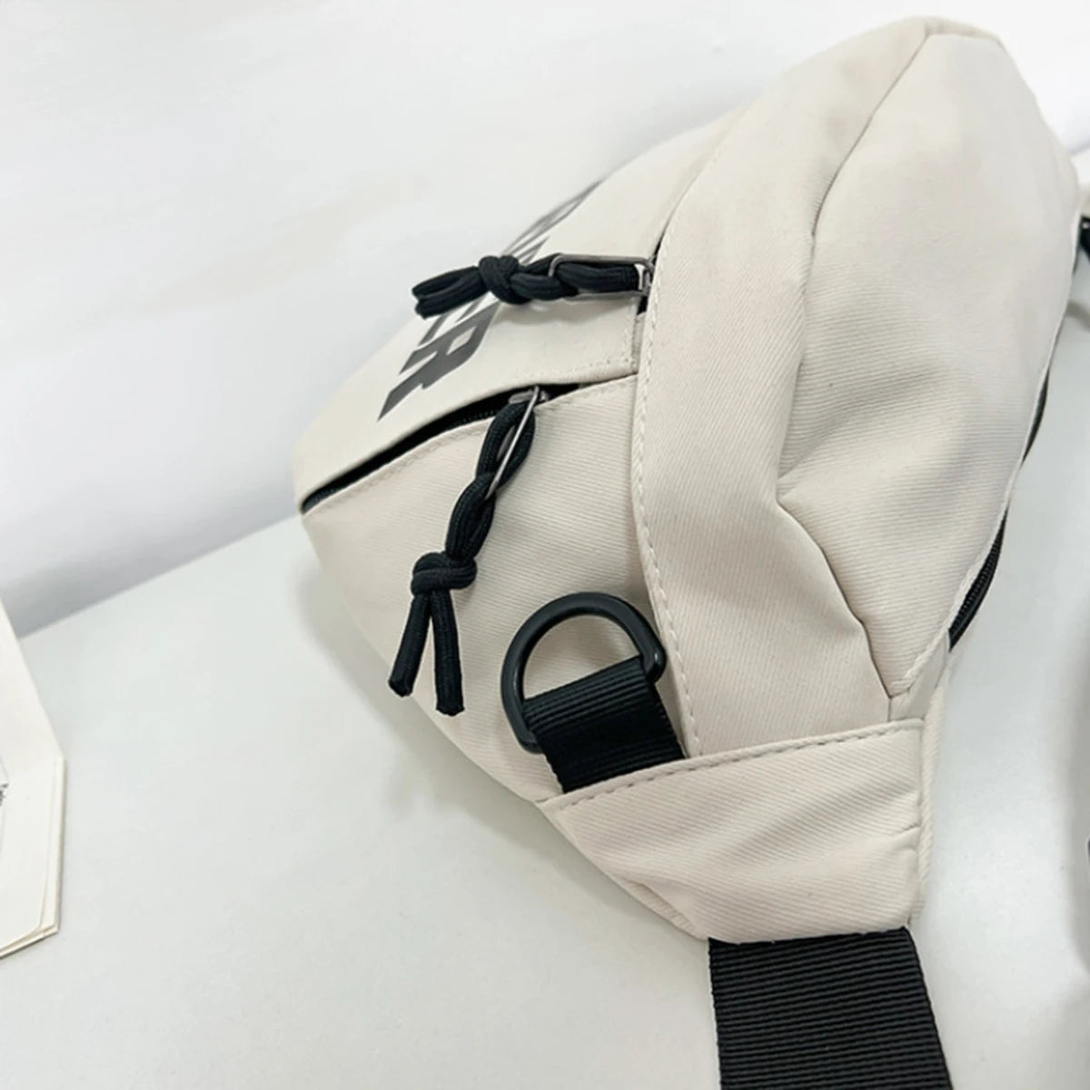 Beige and White Crossbody Chest Bag | Stylish Large Capacity Fanny Pack