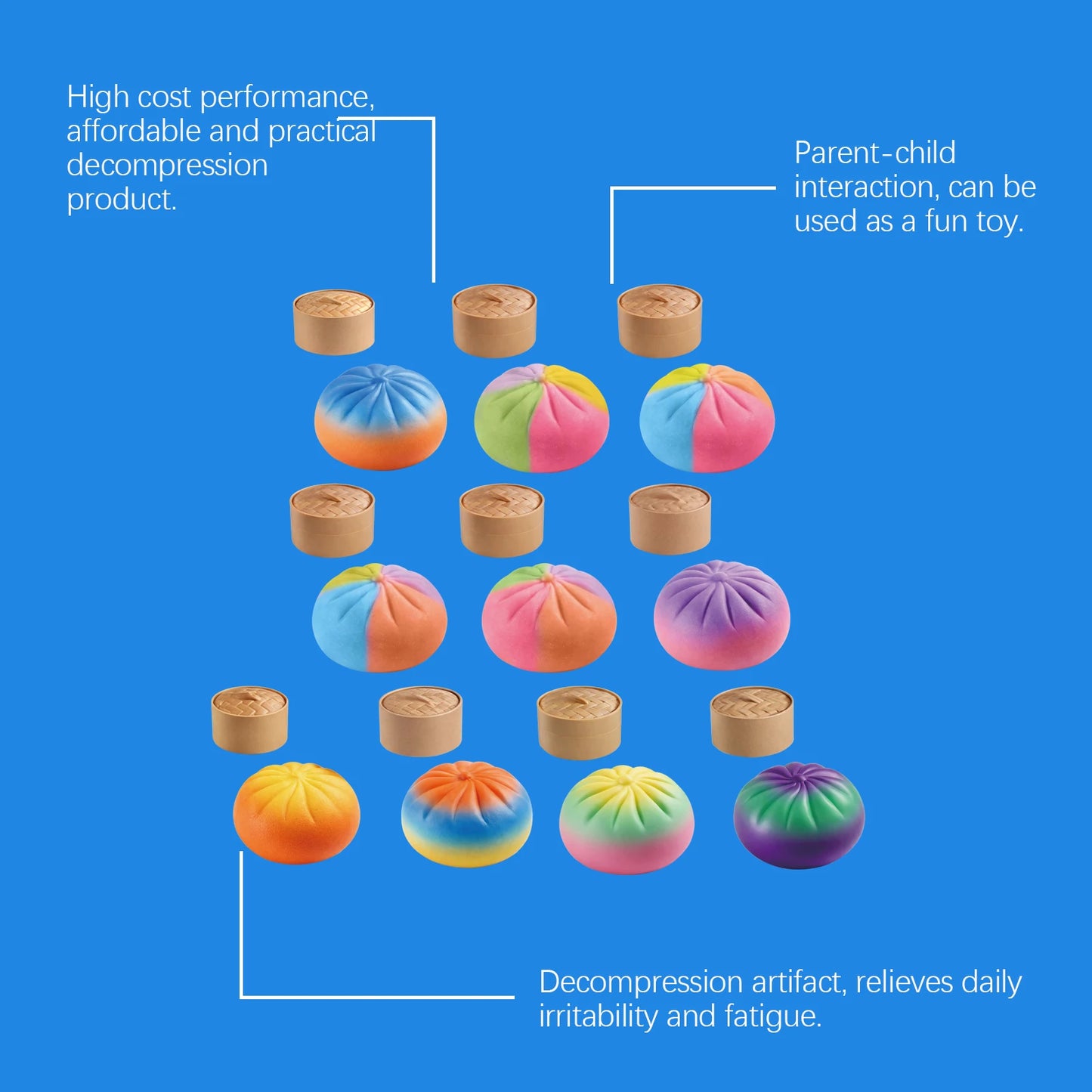 Steamed Bun Stress Ball Colorful Slow-Rise Squeeze Toy Decompression Toy Soft Anti-Stress Ball for Hands Dumpling Stress Ball