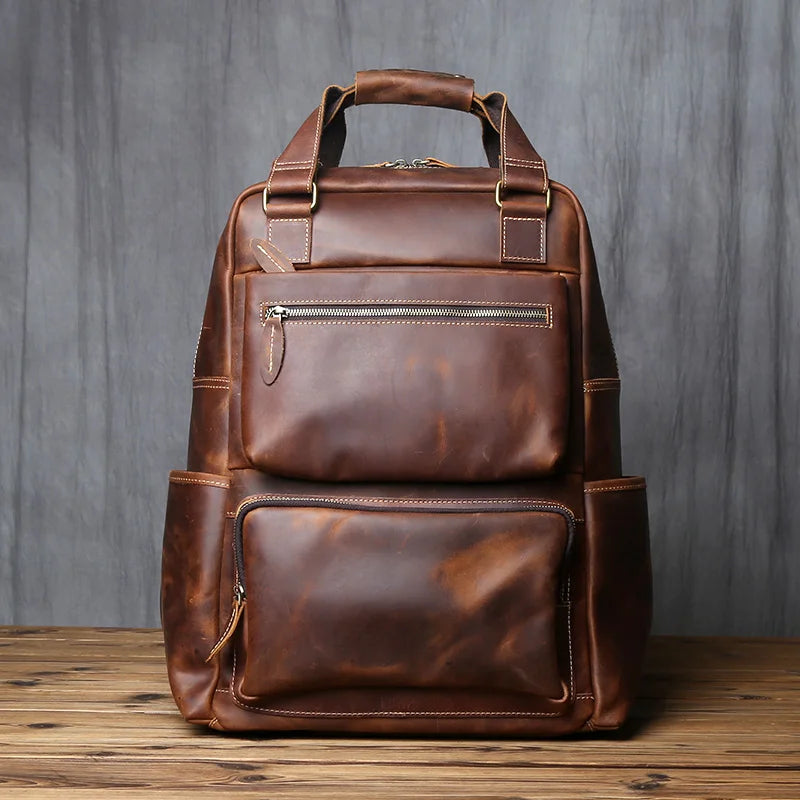 Large Capacity Retro Leather Men's Backpack for Travel & Work