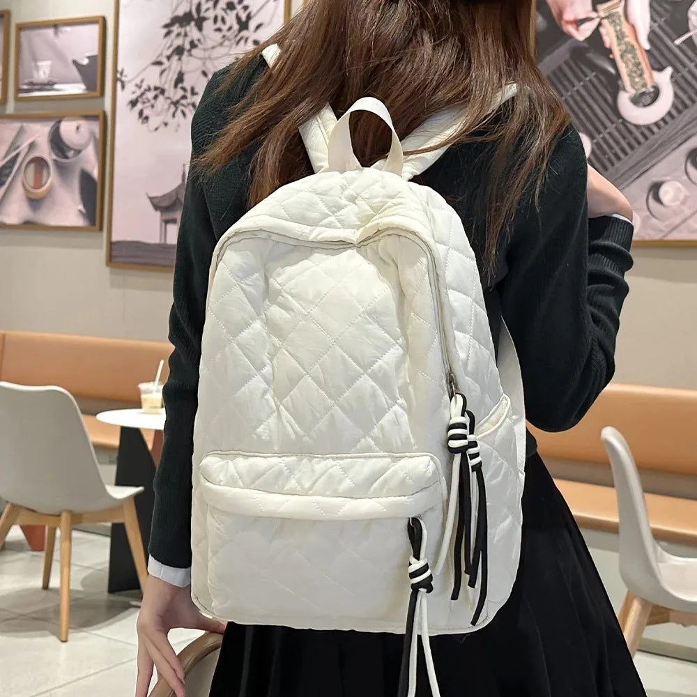 Cute Girls Quilted Backpack with Tassel Decor | Lightweight & Stylish