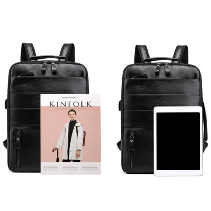 Waterproof PU Leather Business Backpack | Large Capacity USB Rucksack
