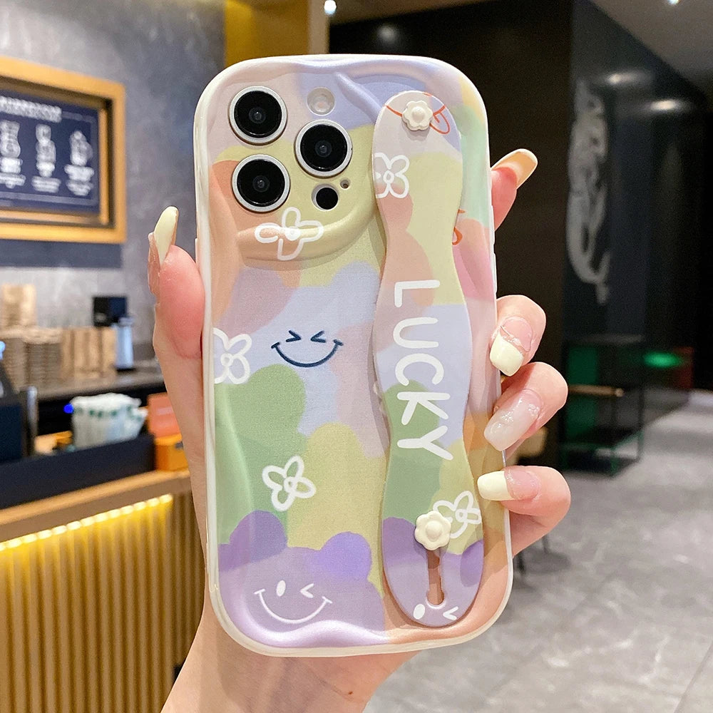 Happy Face Wrist Strap Case | Cute Phone Holder Cover
