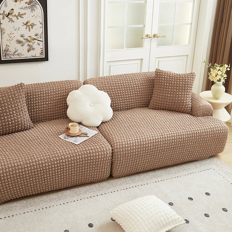Solid Color Bubble Popcorn Sofa Cover | Elastic & Durable Fit