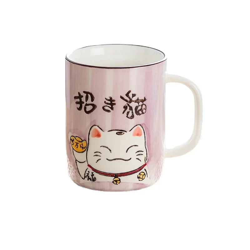 Taza de cerámica japonesa de gato de la suerte | Vajilla ecológica