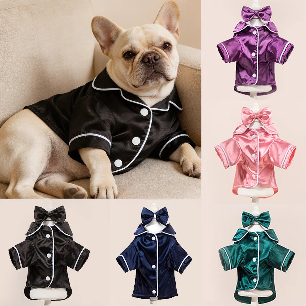 Cute Solid Color Pet Pajama Set with Flower Headband Accessories