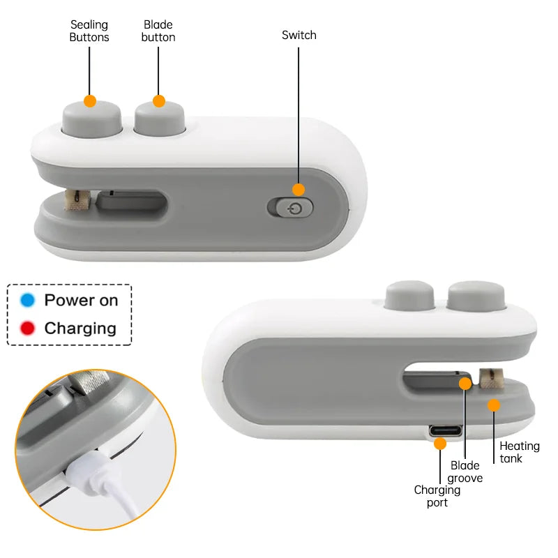 2-in-1 Mini USB-C Rechargeable Bag Sealer & Cutter | Fresh Food Storage
