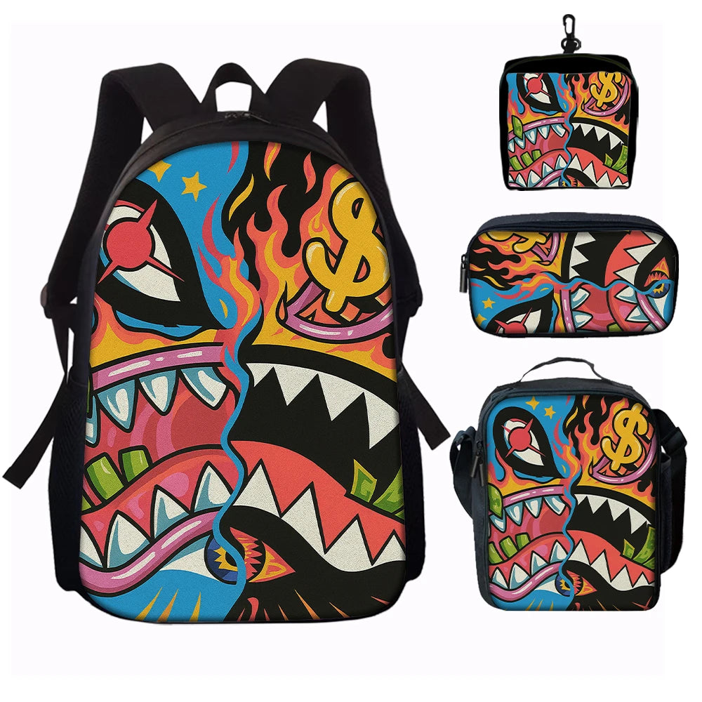 Trendy Shark Graphic Backpack Set | Stylish & Functional for All