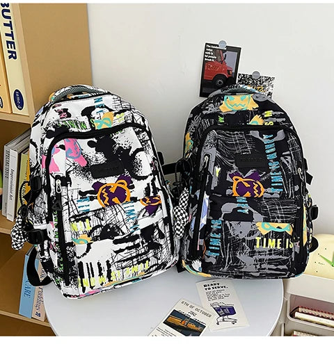 Trendy Personalized Graffiti Japanese Backpack | Large Capacity Book Bag