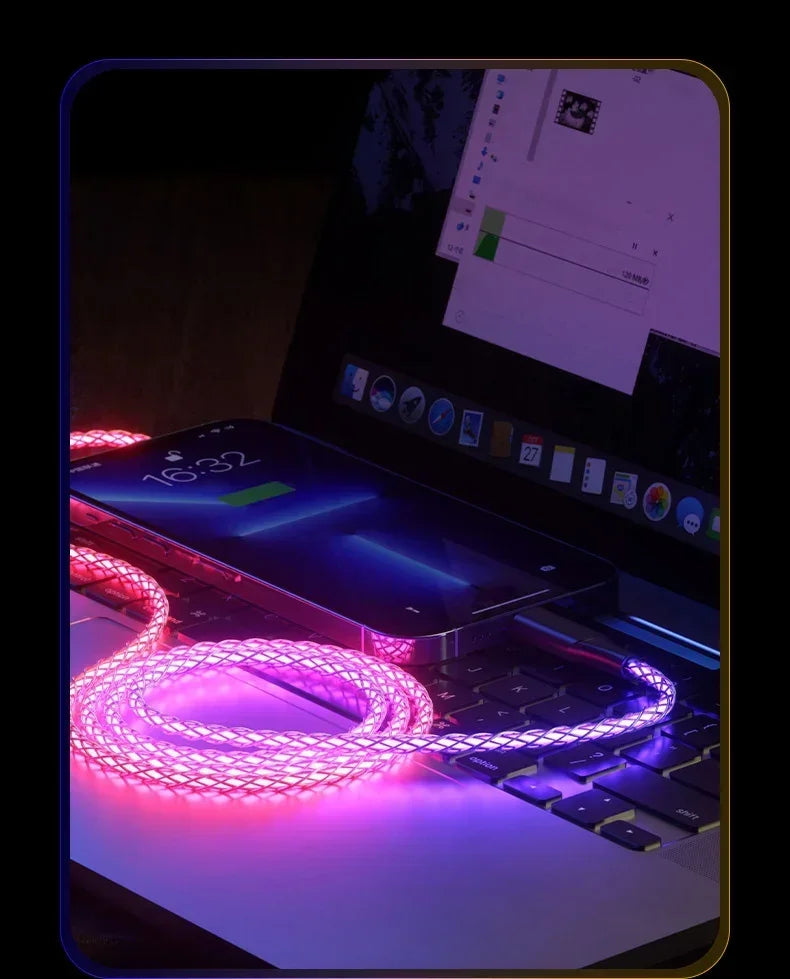 1m 6A Glowing USB Type C Charging Cable | Fast Charge Mobile Cord