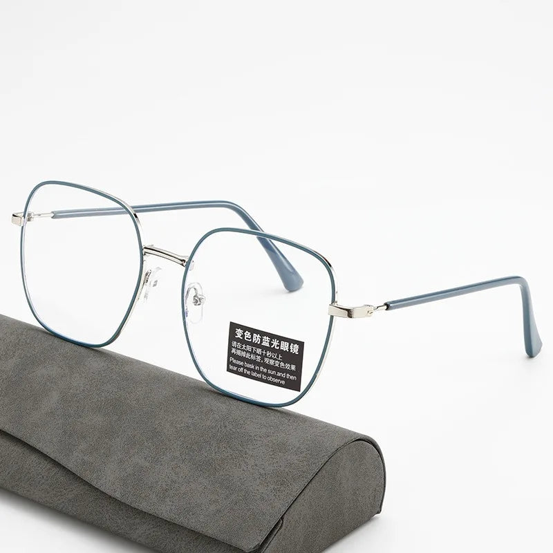 Stylish Square Anti-Blue Light Glasses with Retro Metal Frame