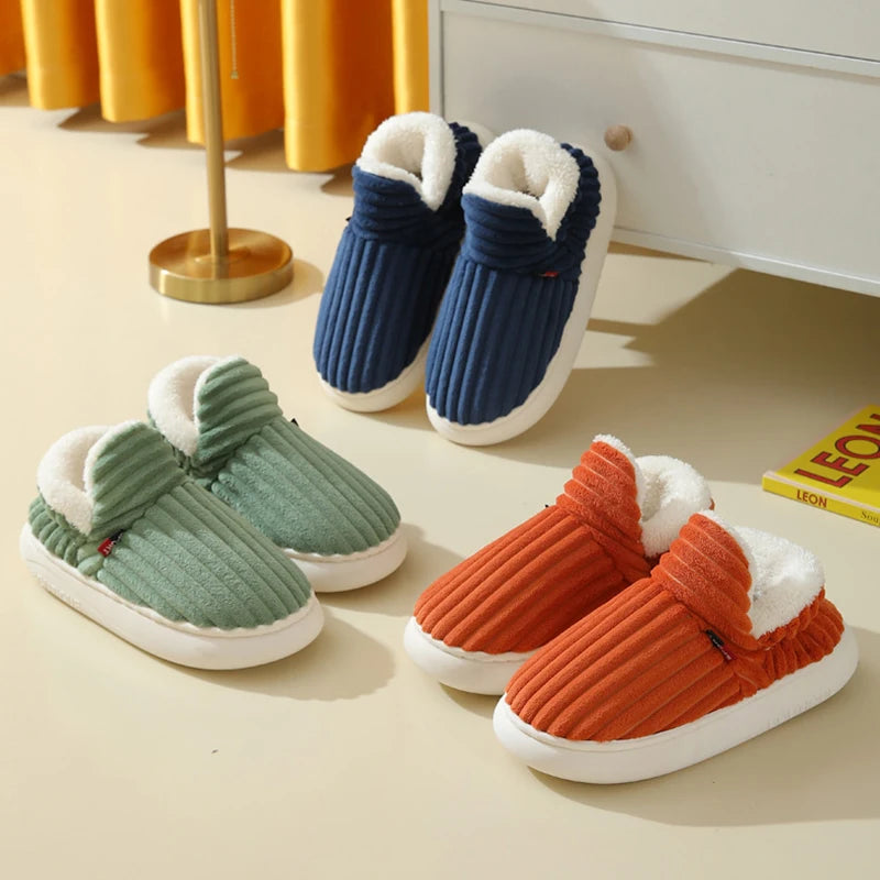 Cozy Winter Plush Corduroy Slippers | Non-Slip Indoor Shoes