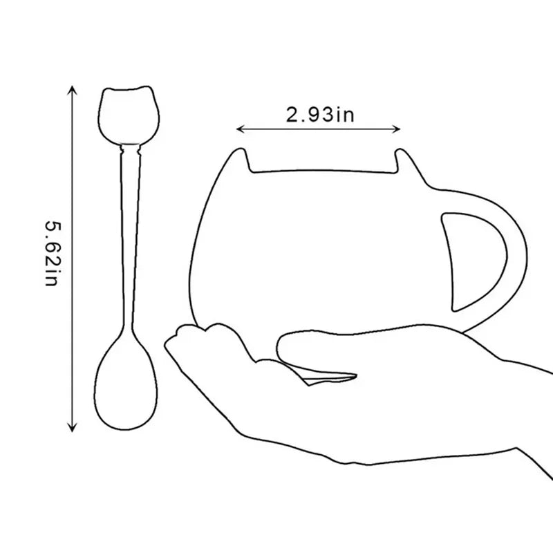 Cute Cartoon Cat Ceramic Coffee Mug with Spoon | Perfect Gift