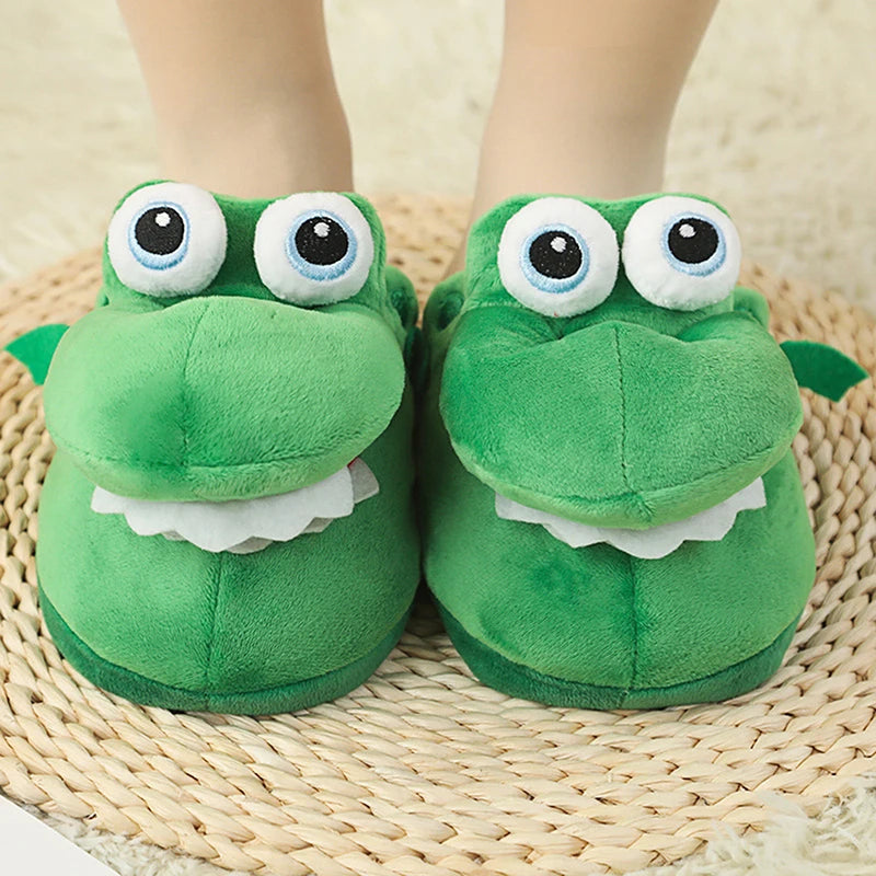 Cute Moving Mouth Crocodile Plush Slippers | Funny Warm Indoor Shoes
