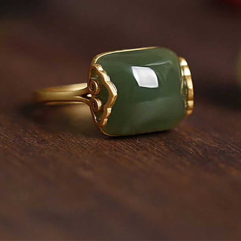 Adjustable Geometric Jade Ring for Women | Vintage Jewelry Gift