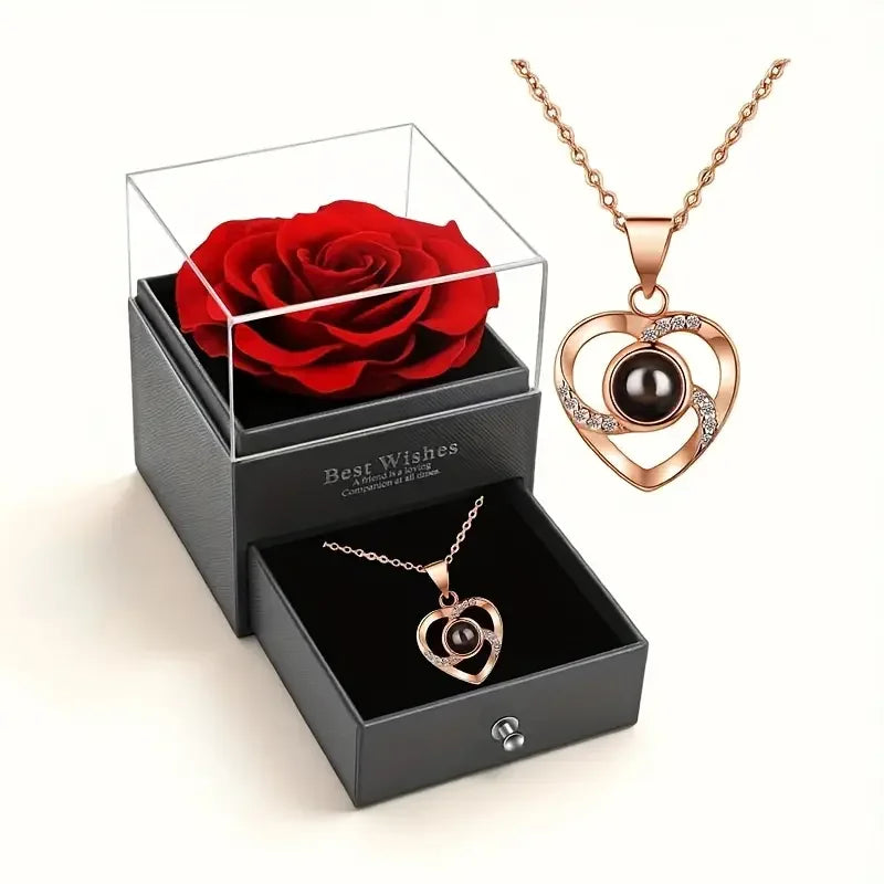 Eternal Red Rose Gift Box with Heart Necklace | Perfect Gift