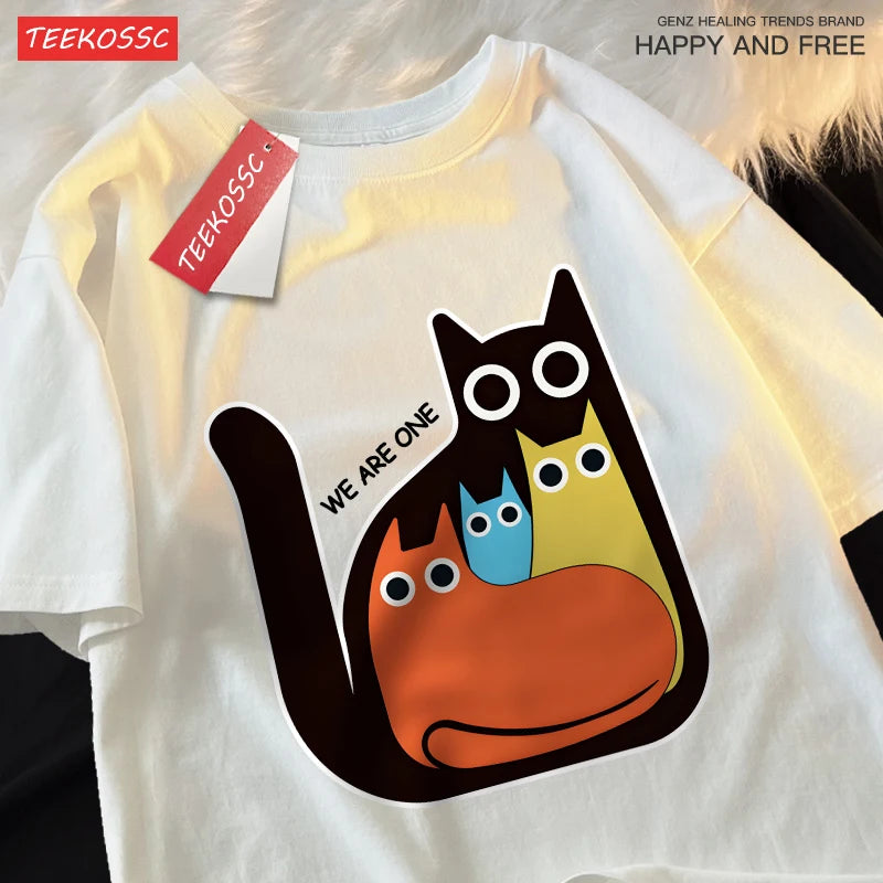 Casual Cartoon Cats Men's Retro T-Shirt | Trendy Summer Style