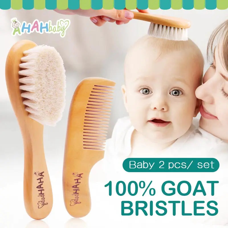 2pcs Baby Hair Brush and Comb Set | Soft Wood Comb for Newborns