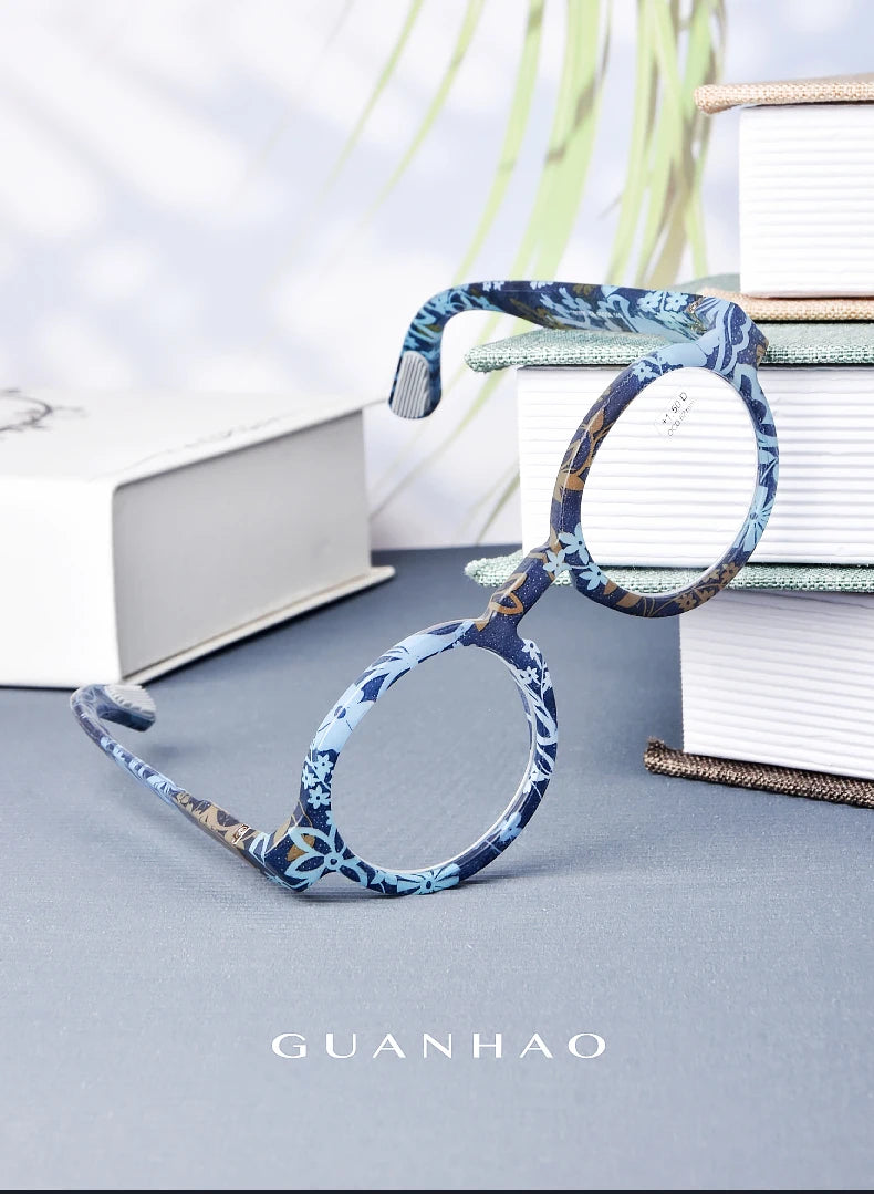 Guanhao Brand Men Reading Glasses Vintage Round Frame Clear Elderly Glasses Thick Frame Large Frame Women's Presbyopia Glasses