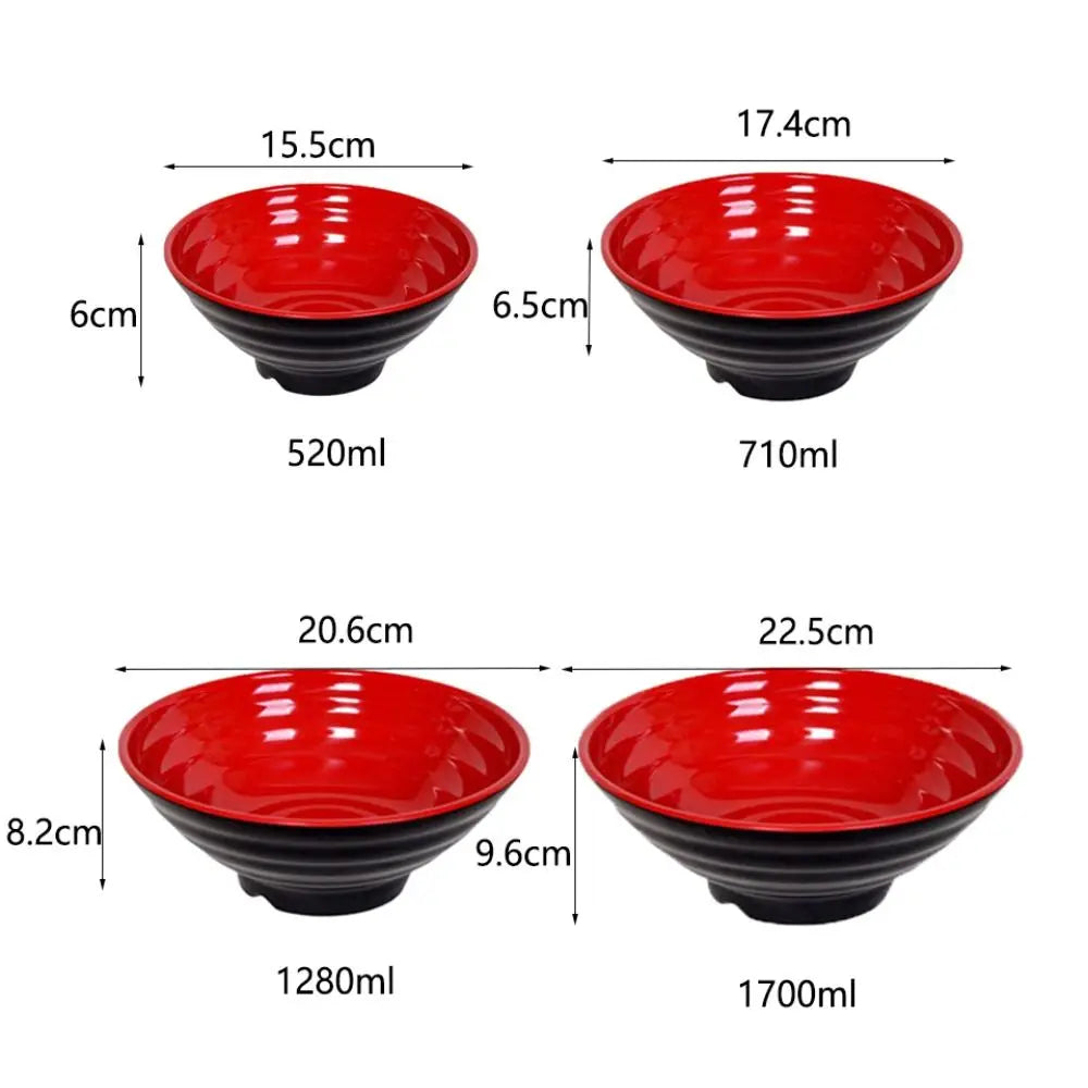 Elegante tazón de melamina rojo y negro para ramen | Tazón de sopa apto para el calor