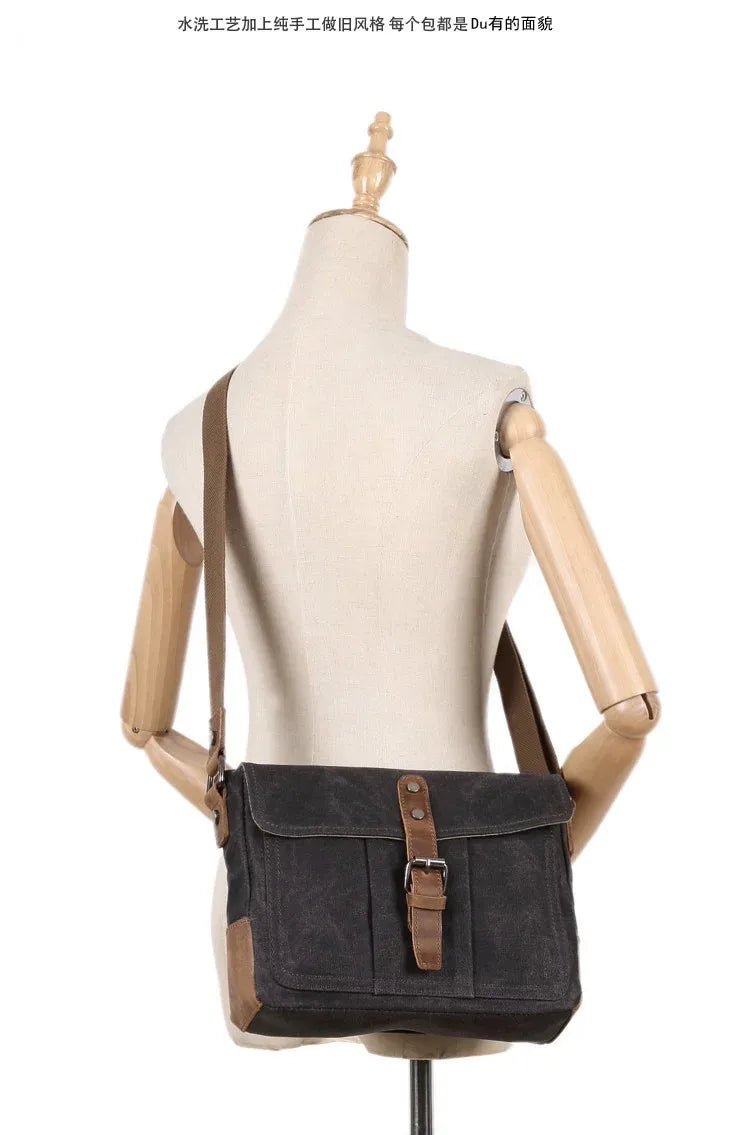 Vintage Waxed Canvas Crossbody Bag | Water-Resistant Casual Satchel