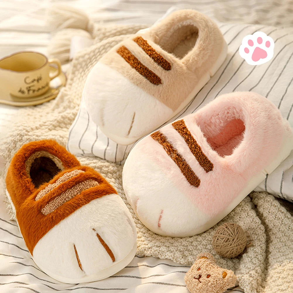 Unisex 3D Cat Paw Plush Slippers | Fluffy Winter Indoor Shoes