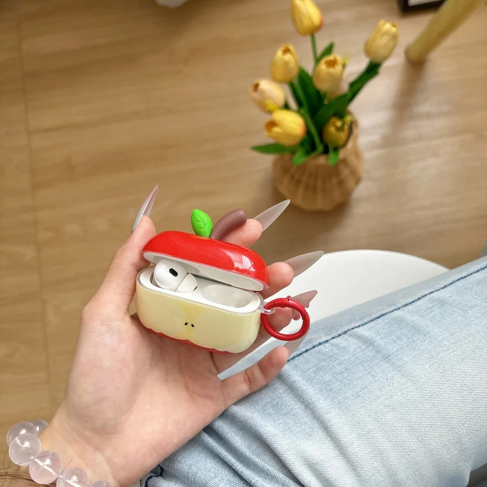 Bonita funda protectora para AirPods con forma de manzana verde en 3D | Divertida funda para auriculares