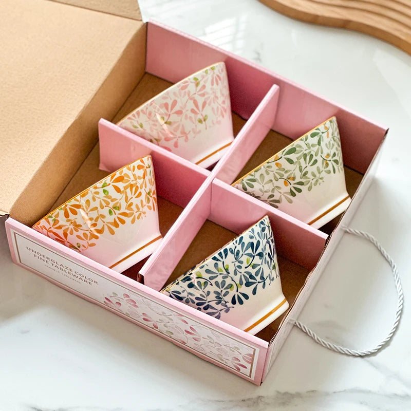 Ceramic Hat-shaped Bowl Gift Set | Elegant Floral Dinnerware