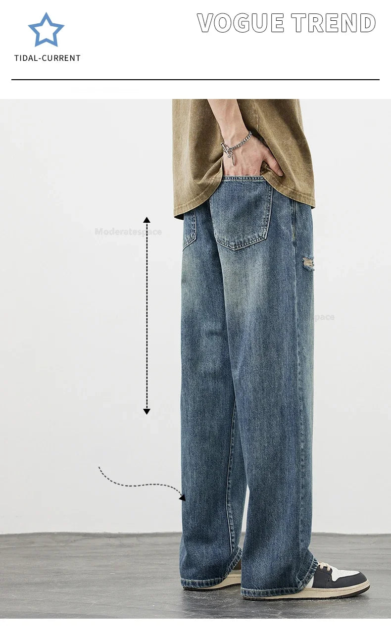 Men's Vintage Baggy Jeans | Distressed Y2K Straight Pants