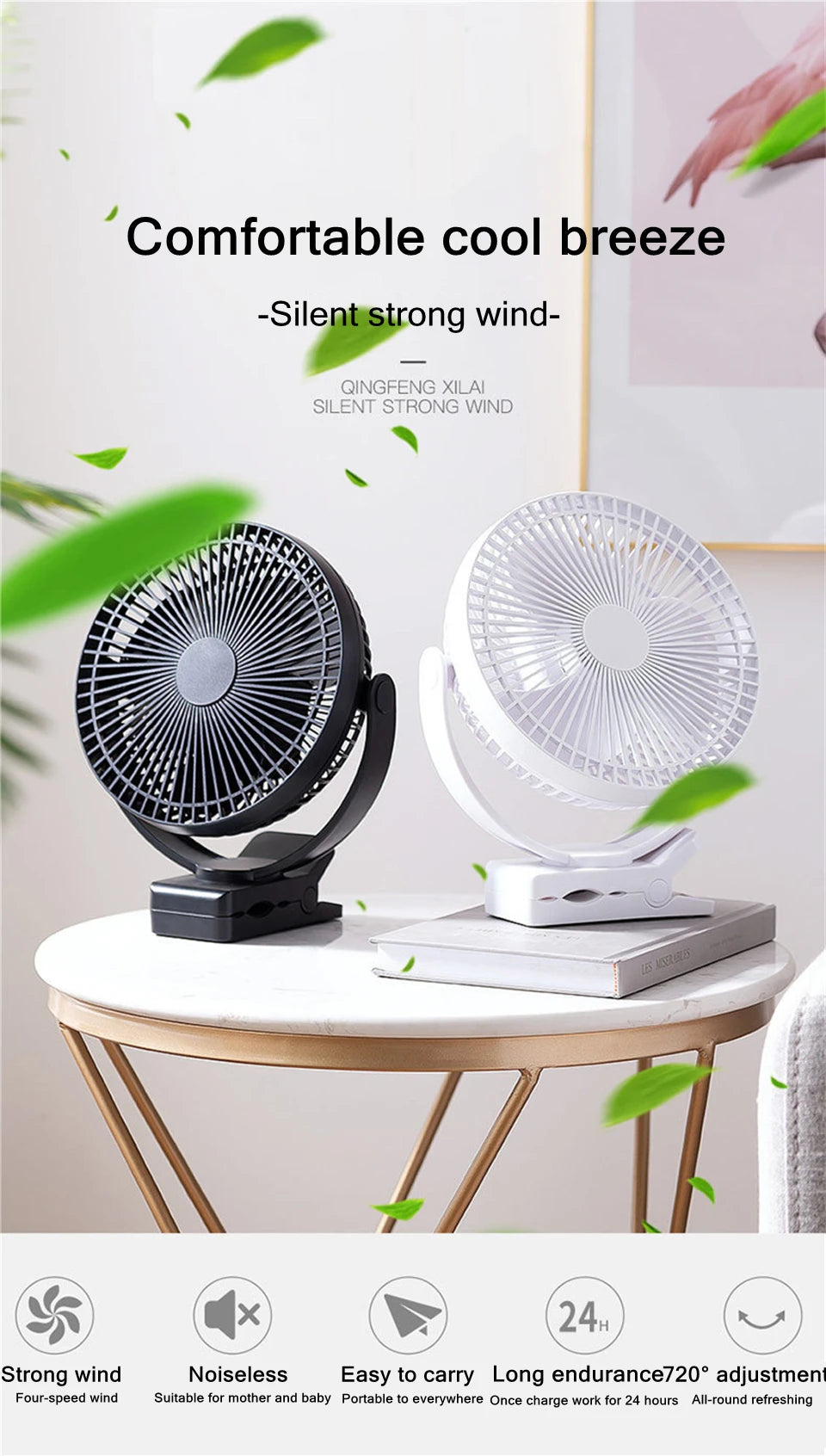 Portable USB Charging Wireless Electric Fan | 10000mAh Battery
