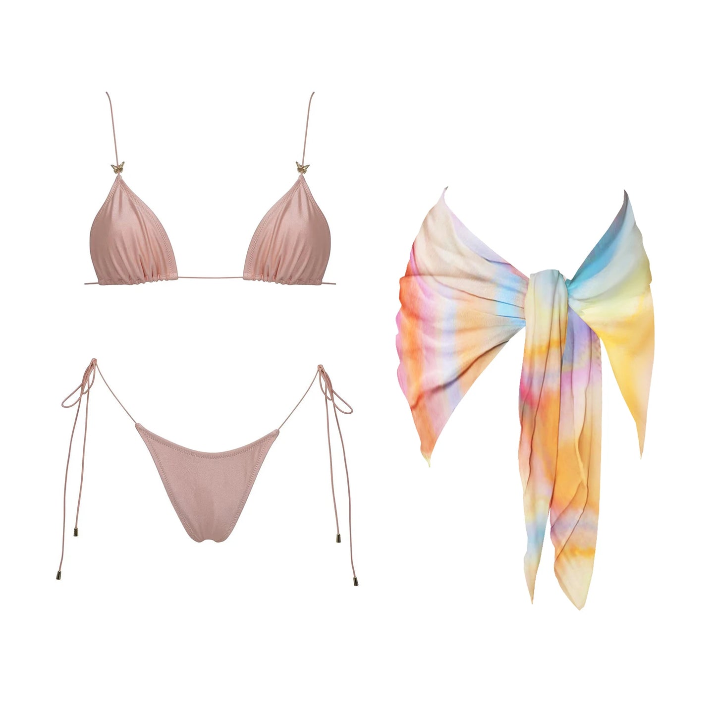 3-Piece Micro Bikini Set | Vibrant Pink Push-Up Swimwear for Women