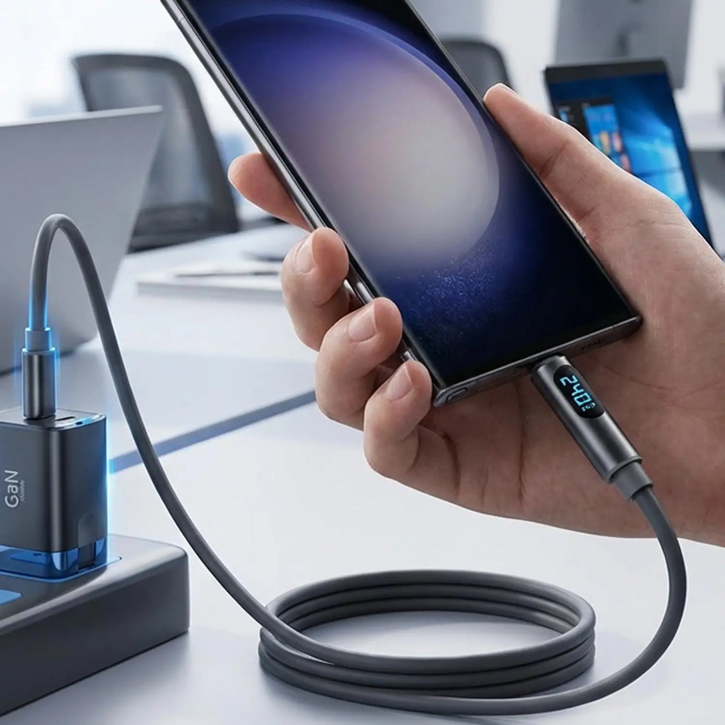 USB C To Type-C Charger Cable 240W High-speed Quick Charging LED Digital Display Data Line for IPhone 17 Samsung Xiaomi Huawei