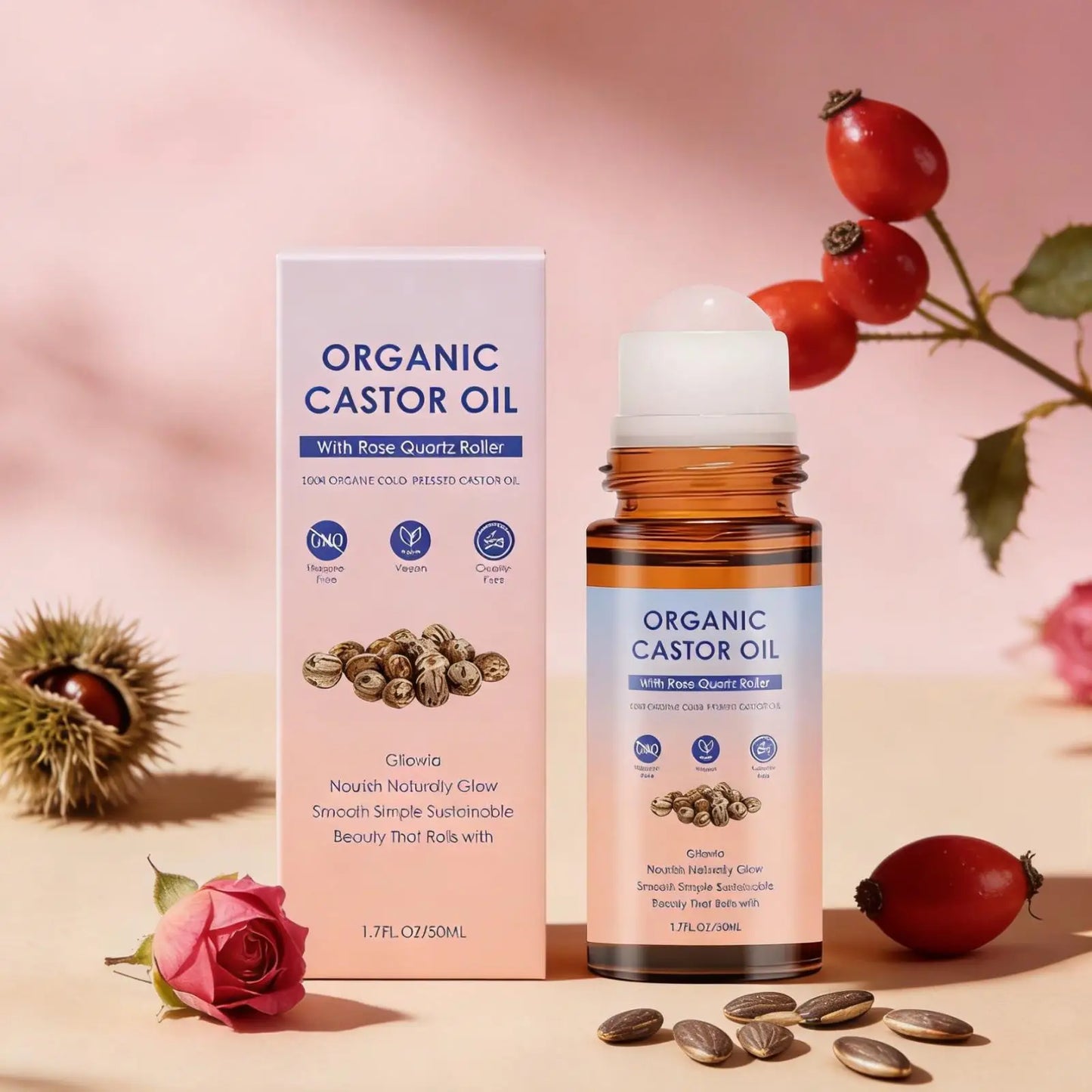 Natural Organic Castor Oil with Rose Quartz | Moisturizing Roll-On