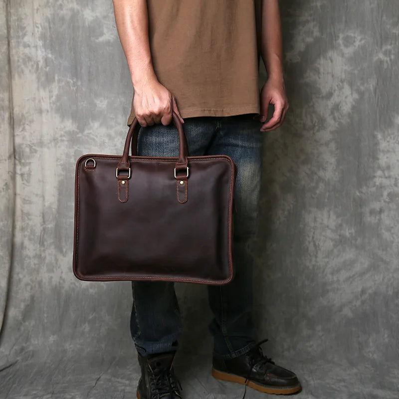 Handmade Genuine Leather Briefcase | Retro Large Capacity Laptop Bag