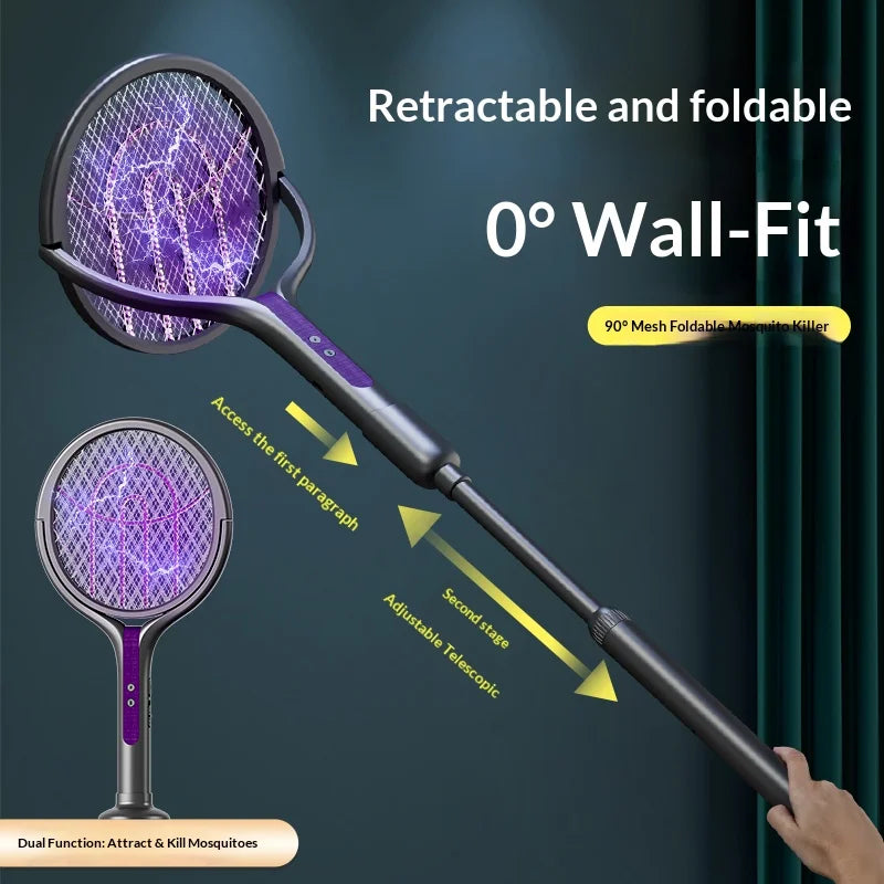 Rotating Head Bug Zapper Racket | Rechargeable Electric Fly Swatter