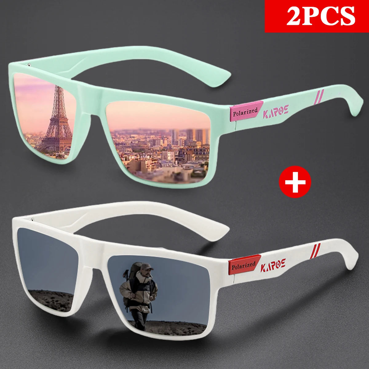 KAROS 2Pcs Polarized Sport Glasses Set for Men & Women UV400 Protection Eyewear for Fishing Cycling Driving Travel & Hiking YZ23