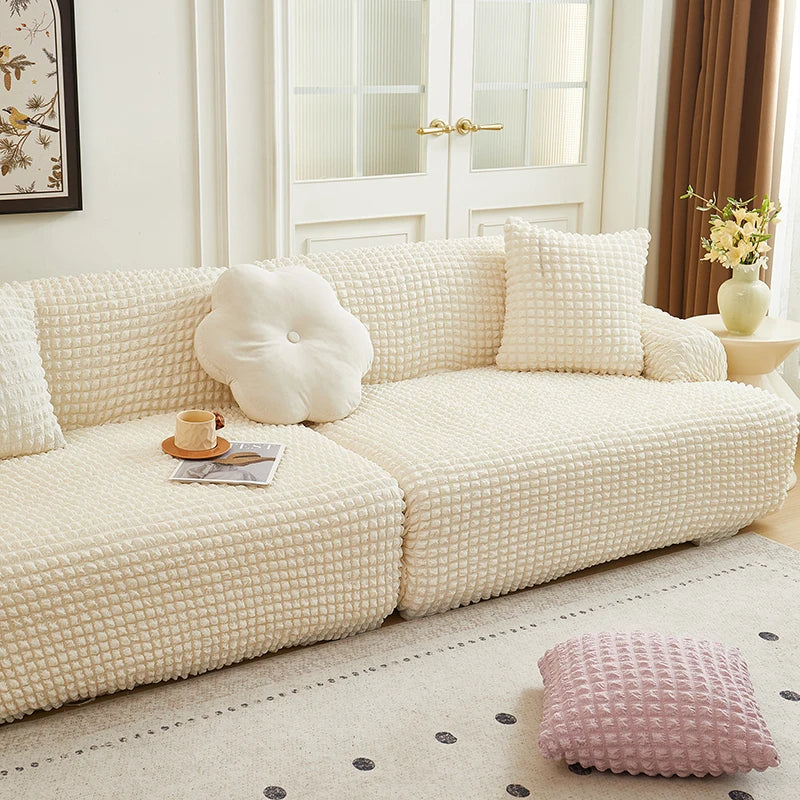 Solid Color Bubble Popcorn Sofa Cover | Elastic & Durable Fit