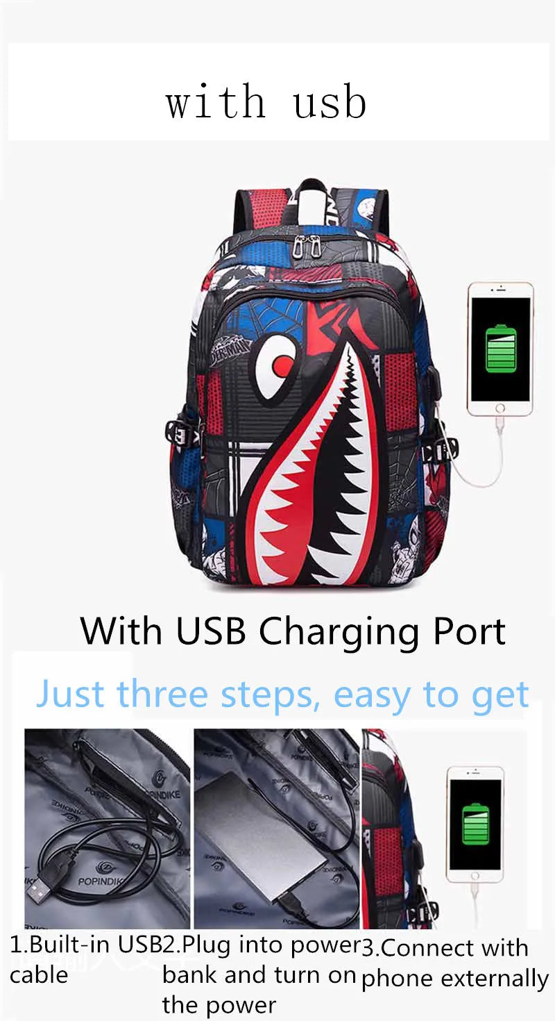 Cartoon Shark Print Backpack | Perfect School Rucksack for Kids