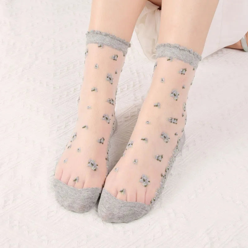 Women's Vintage Retro Flower Embroidery Long Socks | Summer Fashion